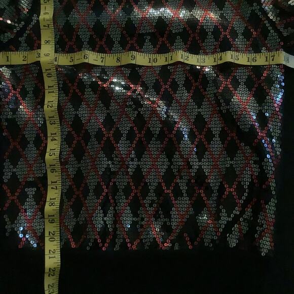 Express Womens Multicolor Argyle Pattern Shimmery Sequined Crewneck Top Sz Small - Picture 8 of 8